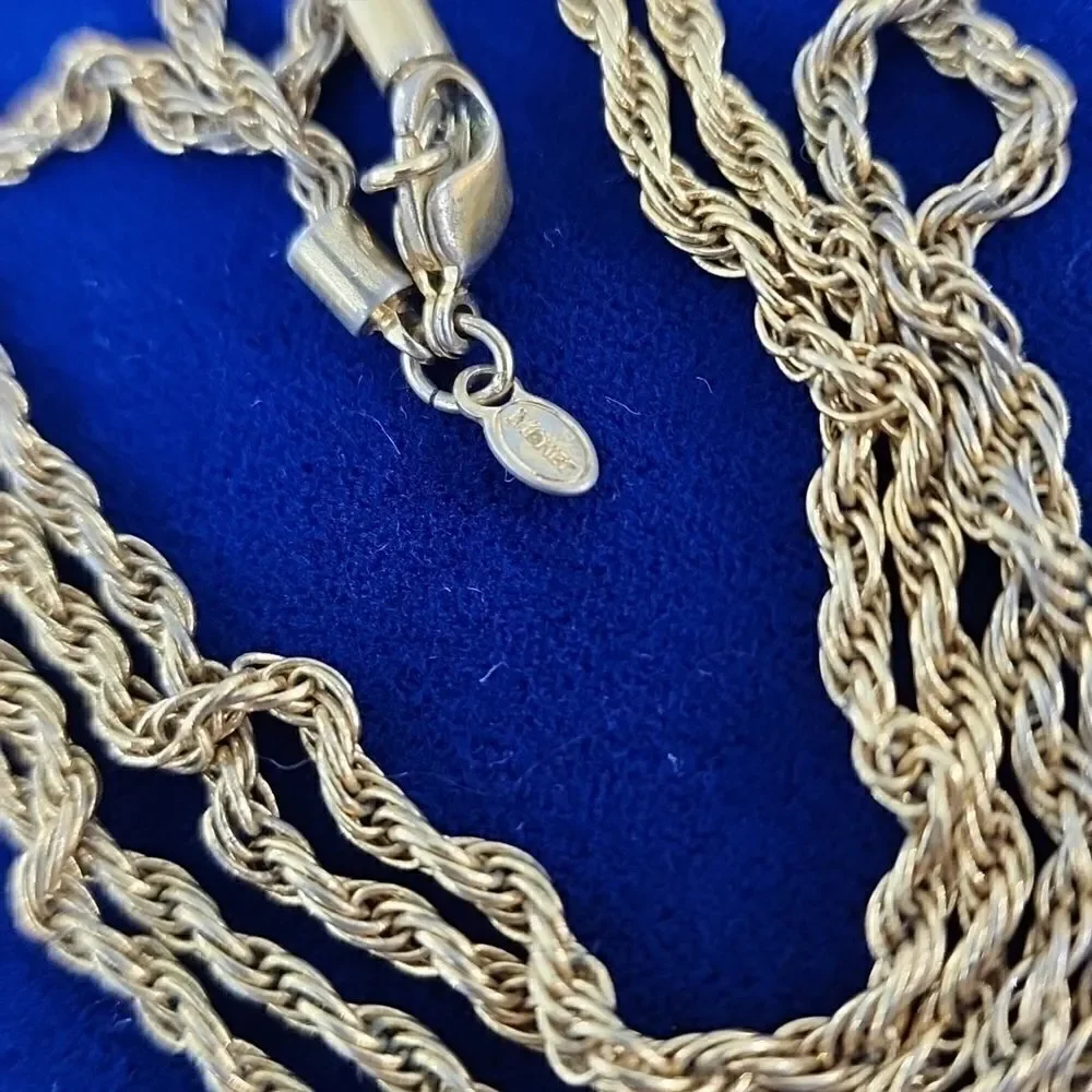 Vintage Signed Monet Gold Tone Rope Chain Necklace
